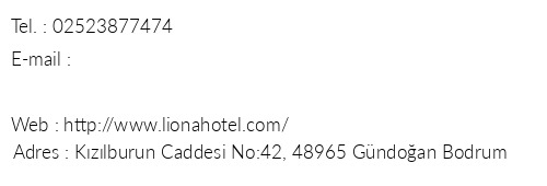 Liona Hotel telefon numaralar, faks, e-mail, posta adresi ve iletiim bilgileri
